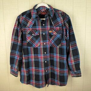 FiveBrother Western Flannel Shirt Pearl Snap Heavyweight Black Red Blue